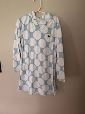 Kids Light Blue and White Polka Dot Hooded Pajama Nightgown
